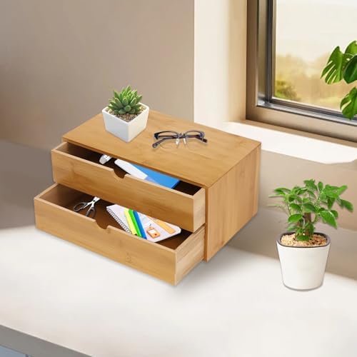 Bamboo Desk Organizer - Mini Bamboo Desk Drawer Tabletop Storage Organization Box, for Office Home Toiletries Supplies, No Assembly Required - Image 5