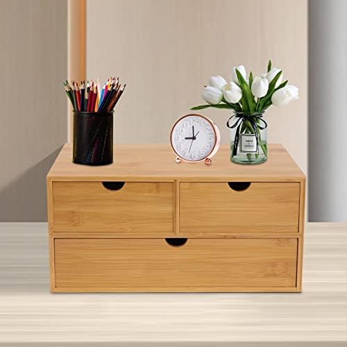 Bamboo Desk Organizer, Wood Desktop Storage Box for Office Supplies, Cosmetics, Stationery, No Assembly Desktop Organizers and Accessories for Home, Office, Study Table (3 Drawers-B) - Image 3