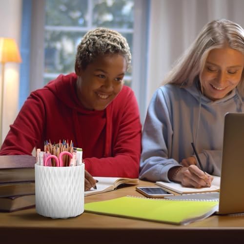 Pen Holder - 360° Rotating, 5 Slot Pen Holder For Desk. Pencil Holder For Office,School,Dorm Room&Vanity, Desk Accessories(White) - Image 5