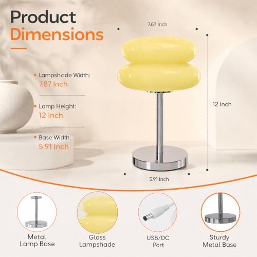 Senzoy Double-Layer Tart Night Light, Glass Mushroom Table Lamp, Yellow - Image 4