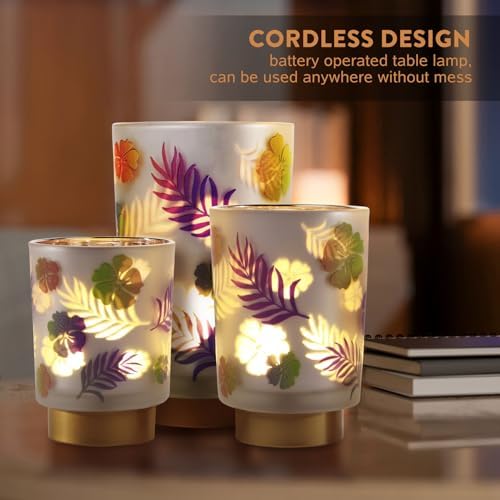 Eywamage Small Battery Operated Table Lamp, Glass Floral Lamp with Remote Timer, Cordless Accent Lamp Light for Bedroom Living Room - Image 5