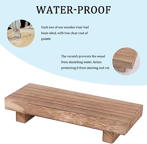 zoocatia Small Wood Tray Pedestal Stand Farmhouse Bathroom Decor Decorative Wooden Riser Kitchen Soap Dish Holder for Vanity, Counter, Sink, Brown (Pack of 2) - Image 3