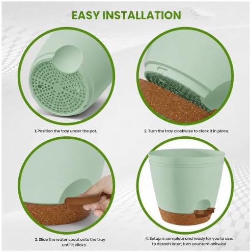 Utopia Home Self Watering Pots for Indoor Plants 6.8"/6.4"/5.9"/5.5"/4.9" Set of 5, Planters for Indoor Plants, Small Multi-Size Flowerpot, Plant Pots with Drainage & Reservoir (Olive Green) - Image 6