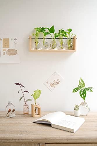 Mkono Plant Propagation Station Wall Desktop Beige Wood Stand 5 Vase Holder - Image 2