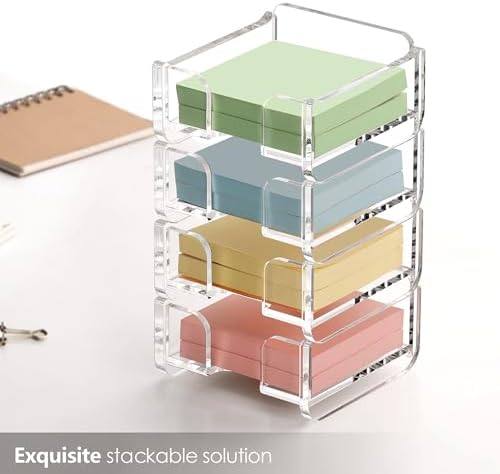 SANRUI Acrylic Sticky Note Holder, 3x3 Inch Stackable Notepad Holder, Clear - Image 4