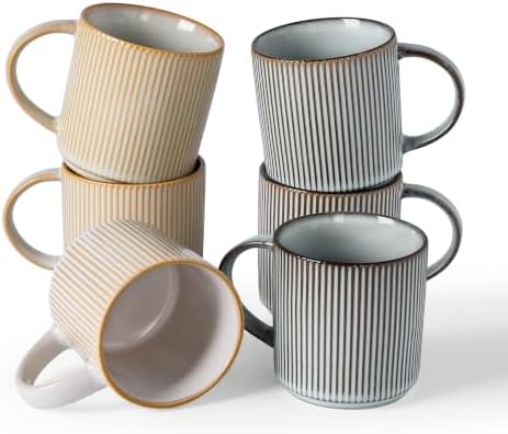 famiware Coffee Mug Set of 6, Star 12 oz Ceramic Mugs Cups Set with Handle by Famiware