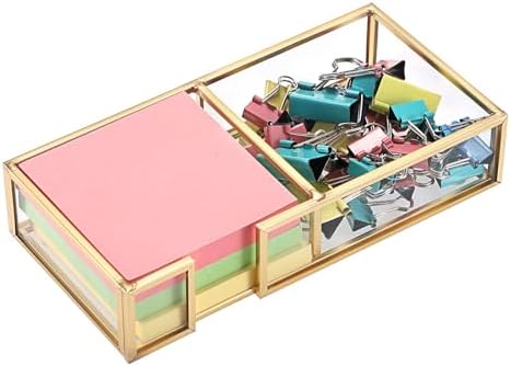 BTSKY Golden Glass 2 in 1 3x3 Inch Sticky Note Holder with Non-Slip Pads by BTSKY