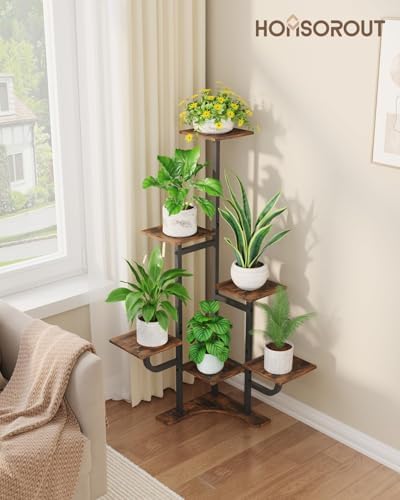 Homsorout Corner Plant Stand Indoor - 6 Tiered Indoor Plant Stand Square Metal Plant Shelf, Plant Organizer for Living Room, Graden, Balcony, Home Decor, Brown - Image 3