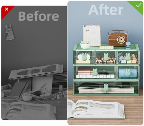 Marbrasse Desk Organizer with 6 Drawers, 3 Tier Stackable Storage Drawers Plastic Makeup Storage, Office Organizers and Storage, Desk Storage Box for Office, School, Home Green - Image 6
