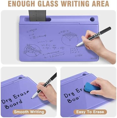 SELEAD Desktop Glass Whiteboard with Storage, 5 Markers and Eraser, Purple - Image 3