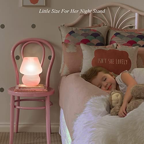 ONEWISH Mushroom Lamp Cute Table Lamp for Bedroom Nightstand Soft Light Pink, Small Glass Nightlight Stepless Dimmable Desk Lamp for Dining, Living, Nursery, Vanity, Home Decor Lamp for Girls Women - Image 4