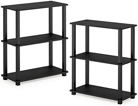 Furinno TURN-S-TUBE Storage Shelves Set of 2, 3-Tier Book Shelf, Corner Shelf, Toolless Open Shelves, Square Tubes, for Organization and Storage, Living Room, Garage, Home Office, Americano - Image 5