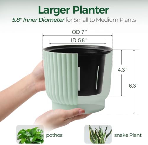 T4U Self Watering Pots for Indoor Plants, 7 Inch 4 Pack Planter Green - Image 2