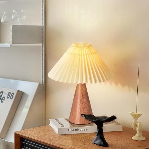 Ziqqeelam Wood Grain Small Table Lamp, Cute Table Lamp, Pleated Table Lamp, Wooden Bedroom Lamps for Nightstand, Small Scalloped Lamp Shade Table Lamps for Small Spaces for Bedroom,Living Room - Image 6