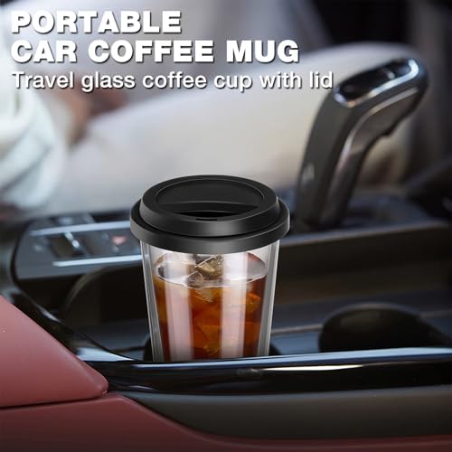 Qipecedm® 2 Packs Double Walled Glass Coffee Mugs with Silicone Lids, 12 OZ Reusable Glass Coffee Cups, Insulated Coffee Mugs, Cappuccino,Tea,Latte,Iced Coffee Cups, Glass Travel Mug, Heat Resistant - Image 6