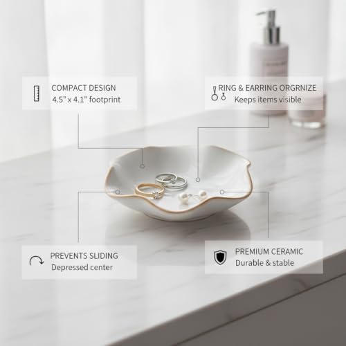 Small Ceramic Jewelry Tray for Rings and Earrings, Decorative Catchall Dish for Vanity, Nightstand, or Dresser Top - Image 4