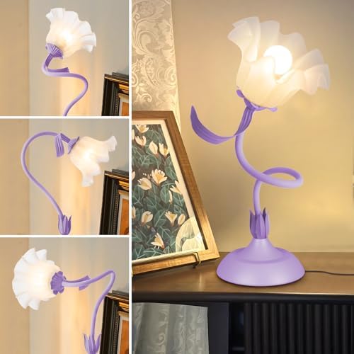 Women Bedside Table Lamps for Bedroom, Cute Flower Desk Lamp with Adjustable Flexible Gooseneck, 3 Color Temperatures Nightstand Lamp with E26 LED Bulbs, Floral Lamp for Living Room, Office,Reading - Image 3