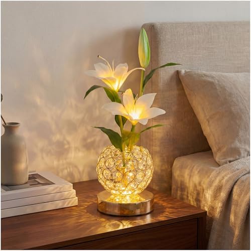 Stargazer Lily Crystal Table Lamp, Rechargeable Touch Flowers Lamp by MMHFSolarLightsOutdoor