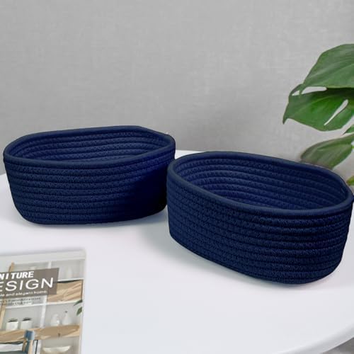 ABenkle 【2 Pack】 Small Woven Baskets, Tiny Oval Shallow Storage Baskets, Mini Cotton Rope Empty Decorative Basket, Boho Little Organizer Bins for Bathroom, Cat Dog Toy Gifts Basket - Image 7