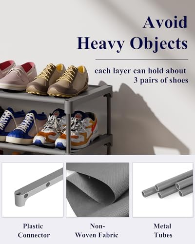 Kitsure Shoe Rack - Non-Woven Shoe Rack Shelf, Shoe Organizer for Closet, Entryway, Garage & Corridor, Stackable Shoe Shelves, 27.5" Wide - 3 Tier, Grey - Image 4