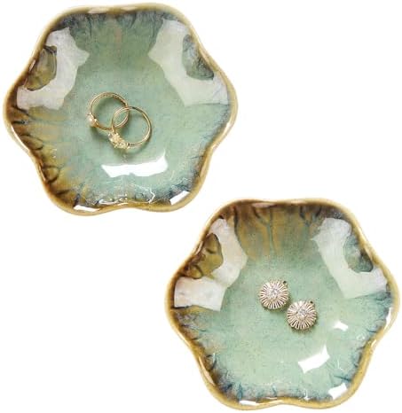 JAMEND CLXP 2PCS Ring Holder Dish, Small Key Bowl, Ceramic Trinket Tray Jewelry Dish Organizing Necklace Earrings for Mom Friend Sister, All Jewelries Are NOT Included. Crystal Green. by JAMEND+CLXP