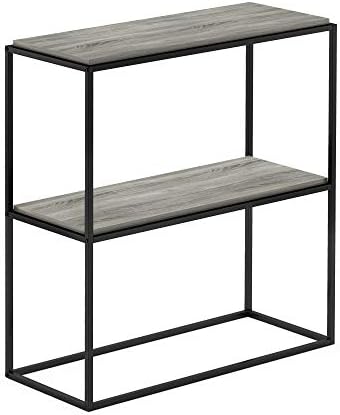 Furinno Moretti 2-Tier Metal Frame Storage Shelves, French Oak Grey - Image 4