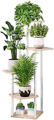 AZERPIAN 5 Tier Tall Plant Stand Indoor Corner Tiered Shelf Metal MDF Board by AZERPIAN