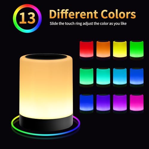 OORUN Touch Bedside Table Lamp,13 RGB Colors & 5 Brightness, USB Rechargeable Desk Lamp, Remote Control Dimmable Light with RGB Color Changing,Portable Lamp for Baby (Black) - Image 3