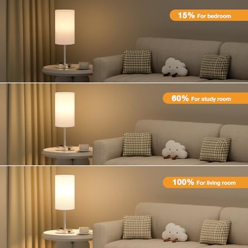 Fenmzee 17.4" White Lamp for Bedroom - Dimmable Touch, USB A+C, AC Outlet - Image 4
