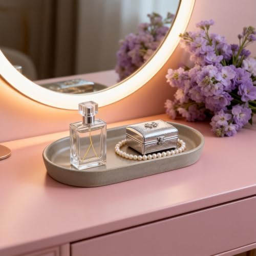 Ceramic Bathroom Vanity Tray, Oval Vanity Dish for Bathroom Countertop, Dresser Top, Kitchen & Coffee Bar, for Jewelry, Perfume, Candle, Soap(Gray) - Image 3