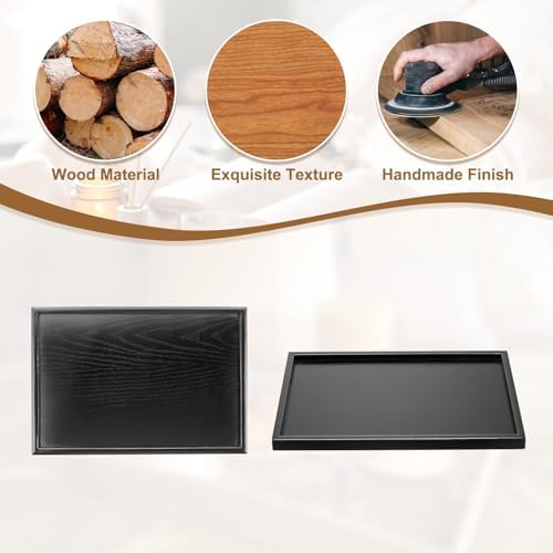 Wooden Serving Tray Rectangular Wood Serving Tray Decorative Platter, 15.4x11.8 Inch Fit for Home Decor Kitchen Coffee Table Candle Holder, (Black) - Image 4