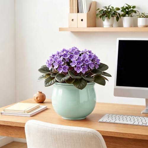 8 Inch Self Watering Planter, Ceramic Plant Pots, Mint Green - Image 7