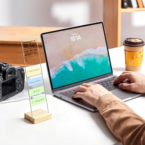 Monitor Memo Board with Removable Wooden Base Acrylic Portable Sticky Note Holder, We Wouldn't Be The Team that We are Without You Ahead and Decide How We're Going to Act Sign, Office Desk Set - Image 6