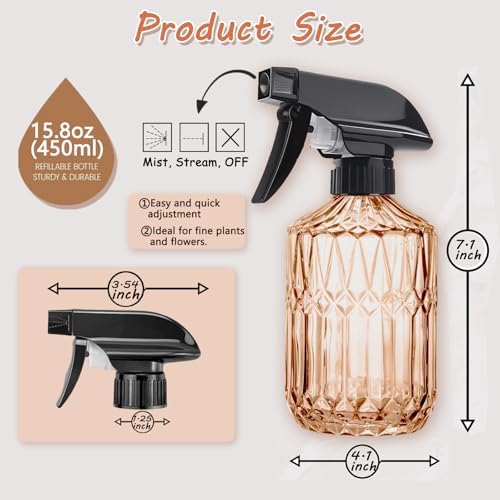Vintage Glass Spray Bottle, 15oz, Orange, Adjustable Nozzle, 2Pcs - Image 4