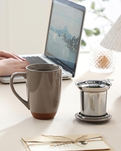 MALACASA Ceramic 18 oz Tea Mug with Lid and Infuser, Khaki Brown - Image 6