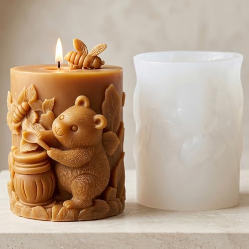 XIAOSHUI Honey Bear Cylinder Candle Mold Bee Jar Candle Silicone Molds - Image 3