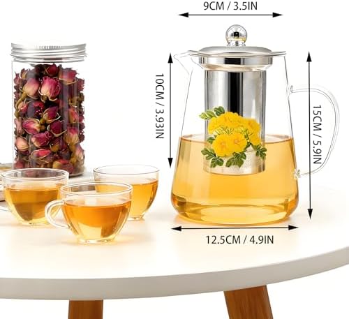 Glass Teapot Stovetop Flower Tea Pot with Lid Set Gift, 32OZ High Temperature Resistant Borosilicate Clear Tea Kettle with Infuser as Tea Lover Gifts Uesd for Home&Office Decor - Image 2