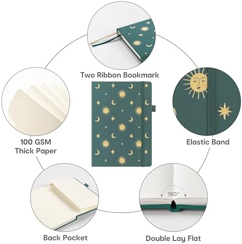 &And Per Se Lined Hardcover Notebook – A5 5.7"x8" College Ruled, 160 Pages, 100gsm Thick Paper – Aesthetic Journal for Women, Gift-Ready Planner, Everyday Writing Notebook (Celestial Green) - Image 5