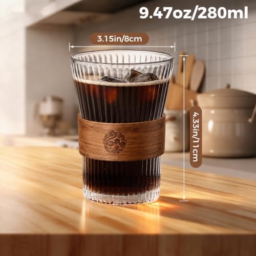 2 Pcs Espresso Coffee Tea Cups with Heat Insulation Wooden Ring 9 Oz - Image 2