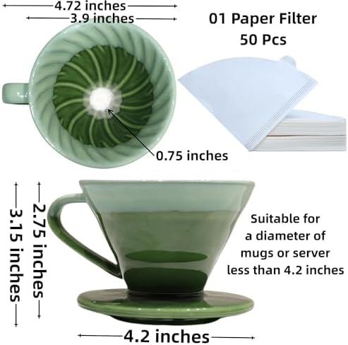 Ceramic Pour Over Coffee Dripper with 50 pcs coffee filters - Portable Drip Coffee Brewer for Travel, Camping, Office or Home - Artisanal Pottery Gift for Enthusiasts - Image 3