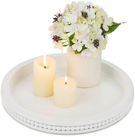 Hanobe Round Decorative Tray for Coffee Table, White, 11.8-inch by Hanobe