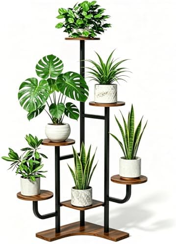 Homsorout Corner Plant Stand Indoor - 6 Tiered Indoor Plant Stand Round Metal Plant Shelf, Plant Organizer for Living Room, Graden, Balcony, Home Decor, Brown by Homsorout