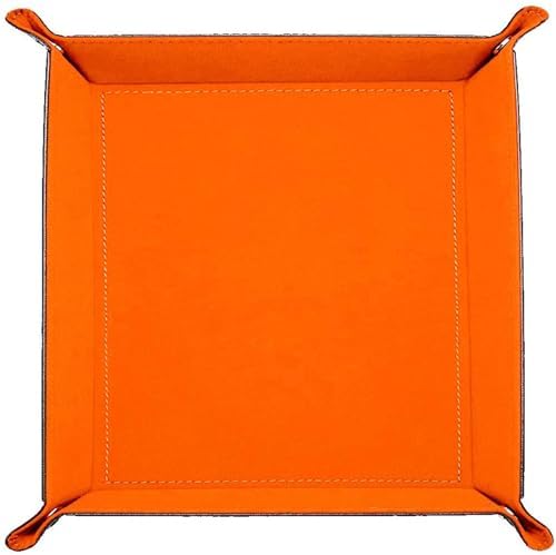 Valet Tray Desktop Storage Organizer – Vegan Leather Catchall Bedside Vanity Tray Nightstand Caddy Holder for Remote Controller, Watch, Keys, Phone, Wallet, Coin, Jewelry (Orange/Black) by siduater