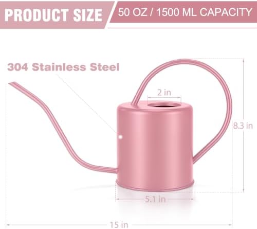Plant Watering Can, 50 oz / 1500 ml Stainless Steel Metal - Modern Decorative with Long Spout for Indoor Potted Plants, Bonsai, Garden Flowers, Pink - Image 3