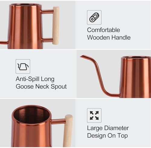 Watering Can Indoor Plants, 35 oz/1000 ml Metal Stainless Steel Watering Can Pot with Long Spout for Indoor House Plants Bonsai Outdoor Garden Flower Decorative (Copper) - Image 5
