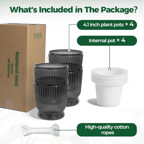 T4U Self Watering Pots for Indoor Plants 4 Inch 4 Pack Planter Gray - Image 6