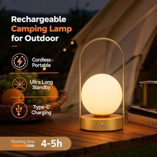 Senzoy Globe Table Lamp, Portable Mini LED Night Light, Gold - Image 6