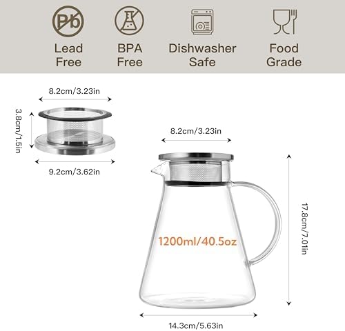 CNGLASS 40oz/1200ml Glass Teapot Stovetop Safe,One-Touch Clear Tea Kettle,Blooming and Loose Leaf Tea Maker - Image 2