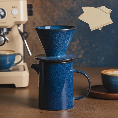 Pour Over Coffee Maker, Ceramic Pour Over Coffee Dripper Set With 20 Paper Filters, 16.5oz/500ml (Royal Blue, V02) by Unknown