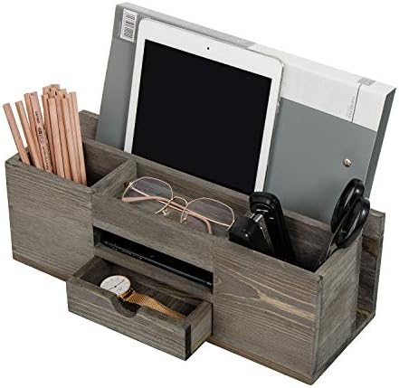 Liry Products Brown Wooden Desktop Organizer Multiple Compartments Rack Shelf Drawer Tabletop Wood Storage Cabinet Office Supplies Caddy Document Stationery Holder Accessory Sorter Vanity Home by EXOLIRY